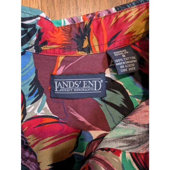 Vtg Lands End Tropical Floral Paisley Short Sleeve Button Down Shirt Womens 8 - Picture 4 of 6